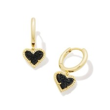 Kendra Scott Ari Heart Gold Huggie Earrings in Black Drusy