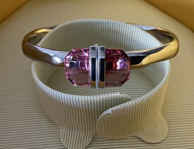 Swarovski Lucent Bangle Rose Pink Crystal Silver Tone Magnetic Closure Medium