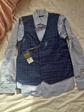 Next New Boys Check Navy Blue 2 Pic Waistcoat Set Size 10 Year Old