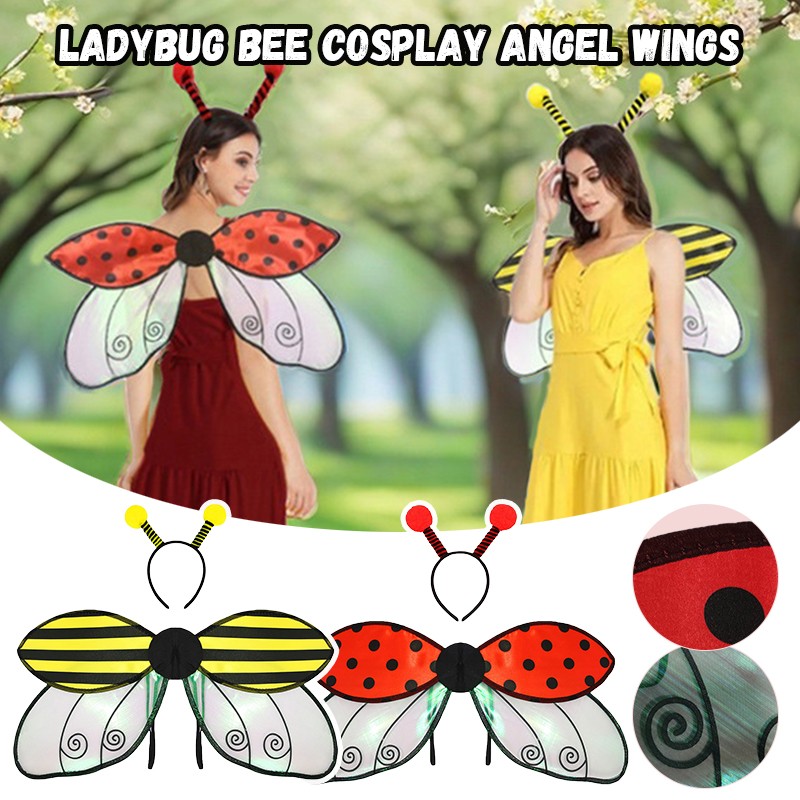 Niños Mujeres Mariposa Ladybug Abeja Juegos con disfraces Alas de Hadas Disfraz Escenario Perforación