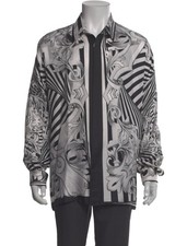 Vintage Gianni Versace Men's Cream  Black Baroque Silk Shirt Rare Piece 
