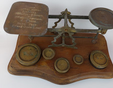 Antique Postal Scales Inland Rates Brass & Wood Letter Balance Circa 1900