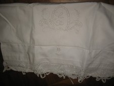 Ancienne Taie d' Oreiller en Coton & dentelle Brodée