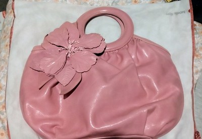 Isabella Fiore Pink Ring Handle Satchel Flower Accent Magnetic Dust Bag