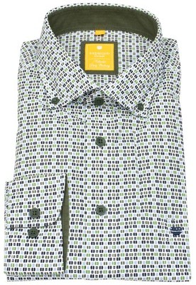 Redmond Hemd Modern Fit Button Down Kragen Print grün