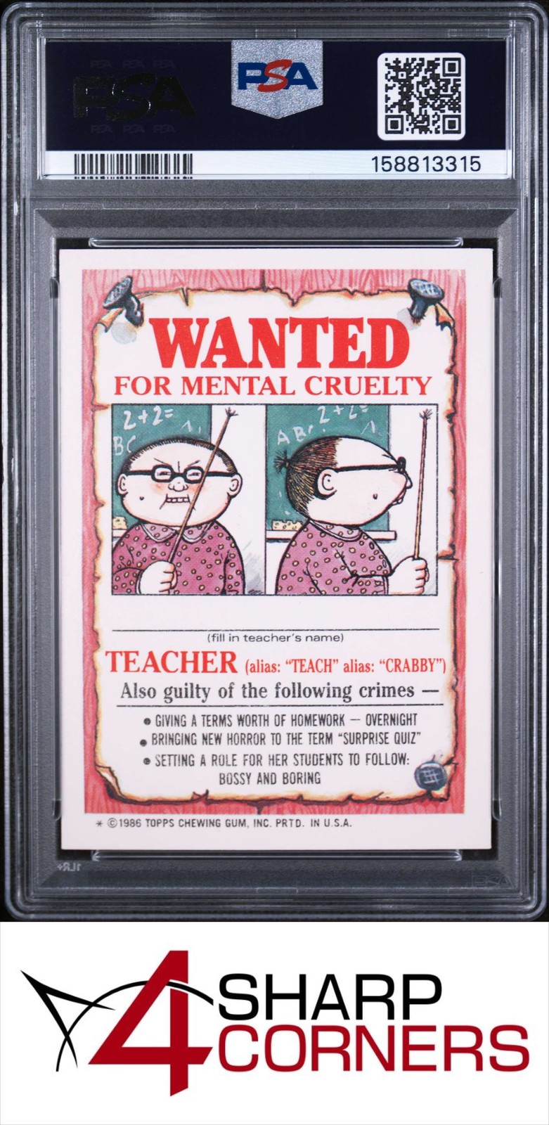 1986 GARBAGE PAIL KIDS STICKERS #110b U.S. ARNIE SERIES 3 TEACHER BACK PSA 8 view 2
