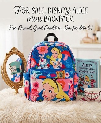 DISNEY Womens Alice in Wonderland Approx  11/12 Print Daypack Backpack Bag New