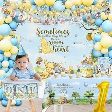 107pcs Winnie Pooh First Birthday Decorations Party Set, Classic Pooh Bear 1s...