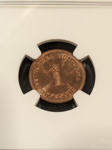 1914 F MS64 RD Germany 1 Pfennig UNC NGC KM 10 Stuttgart Small Shield - Picture 4 of 4