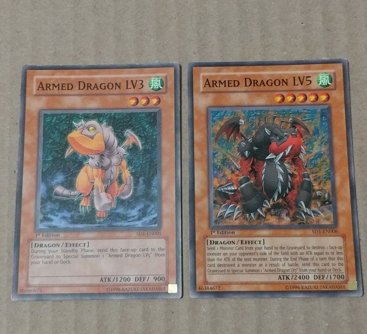 Yu-Gi-Oh. Armed Dragon LV3 and LV5. SD1-EN005 and 006. Near Mint! 1st  Edition!