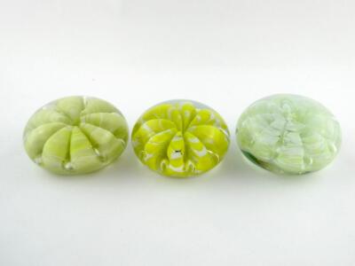 Group of 3 St Clair Art Glass Paperweights Similar Designs Green White VERY GOOD