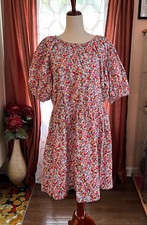 Old Navy Waist-Defined Puff-Sleeve Floral cotton-poplin mini dress XL Tall NWT