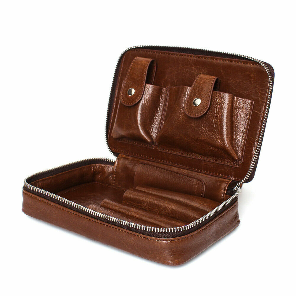 Leather Cigar Bag Smoke Cigars Pouch Tool Tobacco Pipe Bag lighter