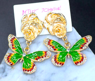 Vibrant BUTTERFLY Green MONARCH Rhinestone Enamel Betsey Johnson