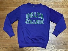 Vintage Purple  Green Felt Letter Delta College Crewneck Sweatshirt Small 