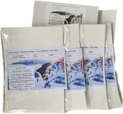 A4 x 10 Blatt S/A Inkjet bedruckbarer Stoff Leinwand Poster Fotos abnehmbar