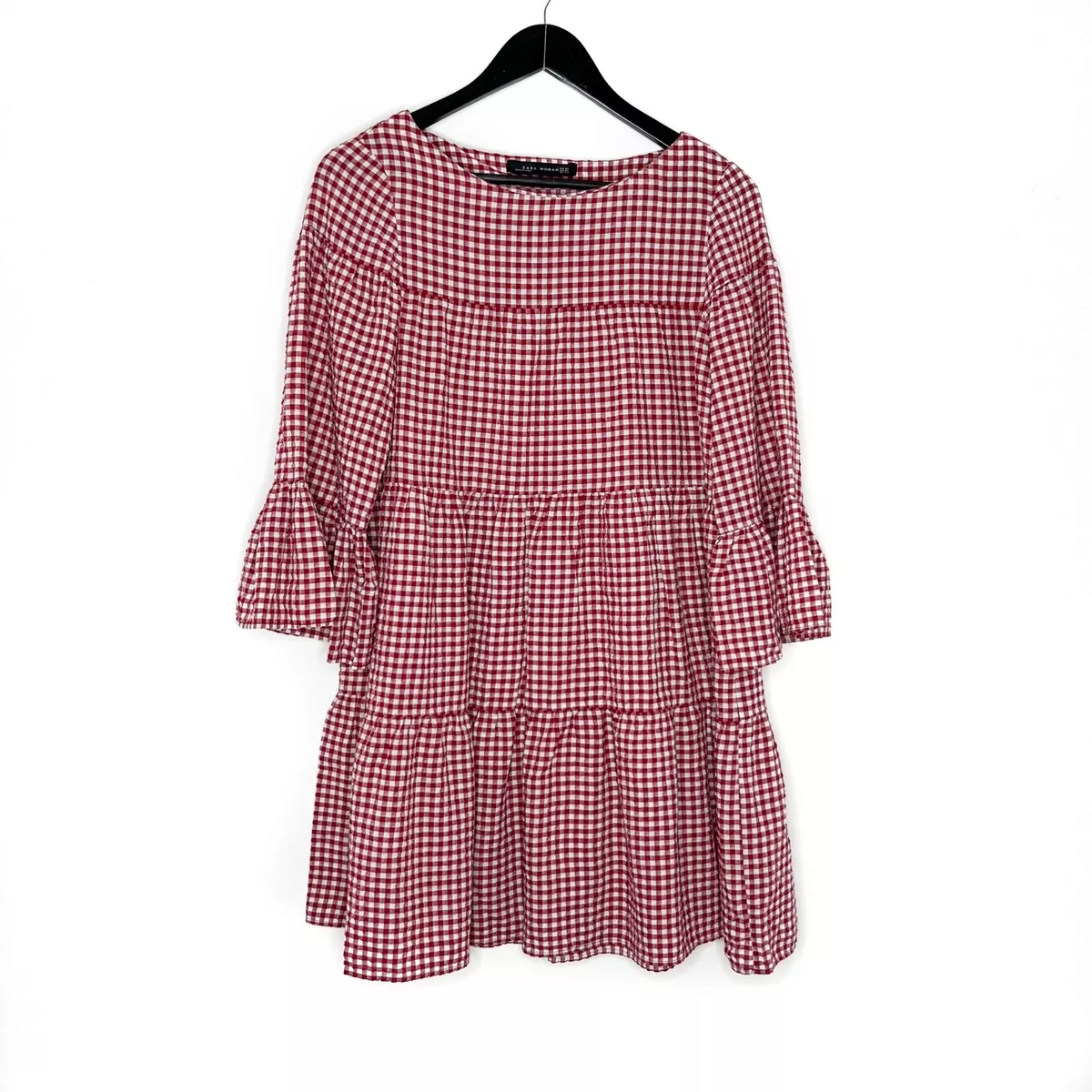 Zara red cheap gingham dress