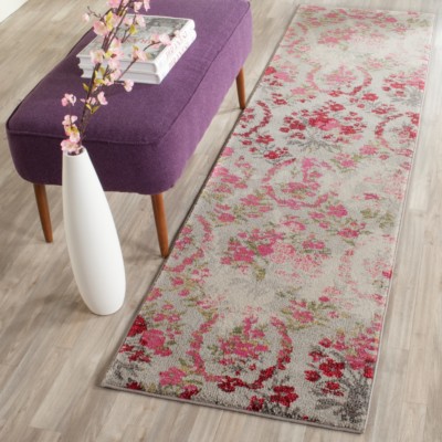 Ivory / Pink Safavieh Monaco Polyproplene Runner 2' 2'' X 8'