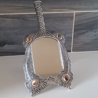 Vintage Peacock Inspired Looking Glass Vanity Handheld Mirror w/ Stand (Read)