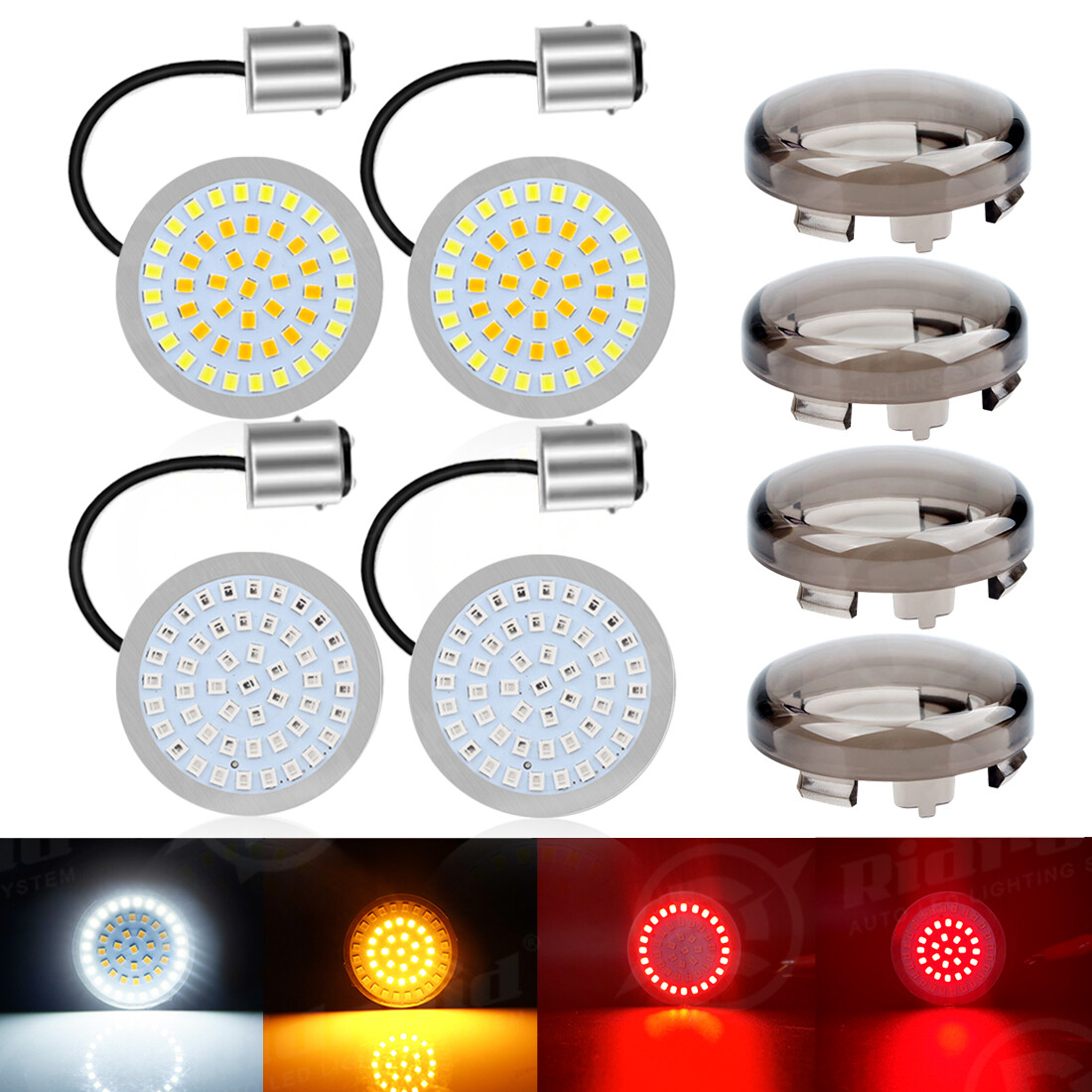 Motorcycle 1157 Front Rear LED Bullet Turn Signal Light Smoke Lens for Harley