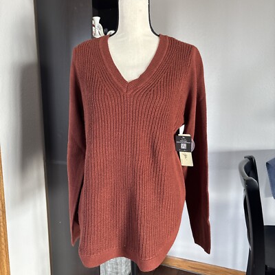 RD Style Womans size L Josslyn V-Neck Sweater Long Sleeve Rust Brown NEW