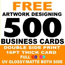 500 Business Cards Full Color 2 Side Printing UV Coated-Free Design