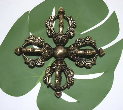 Brass Tibetan Vajra Handicraft Double Dorje Buddhist Theme