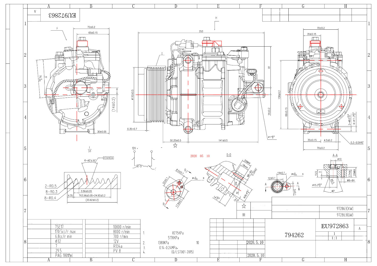 A/C COMPRESSOR FOR BMW 3 4 5 6 SERIES F31 F34 F11 F13 X5 E70 X6 E71