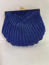 BLUE BEADED EVENING BAG/CLUTCH W/SHOULDER STRAP LORD TAYLOR EUC