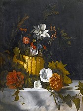 A STILL LIFE OF A BASKET OF FLOWERS Tile Mural Kitchen Backsplash Ceramic 6x8