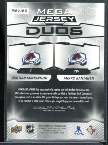 Mega Jersey Dúos Premier Upper Deck 2022-23 #MR N. MacKinnon/M. Rantanen 31/49 - Imagen 2 de 2