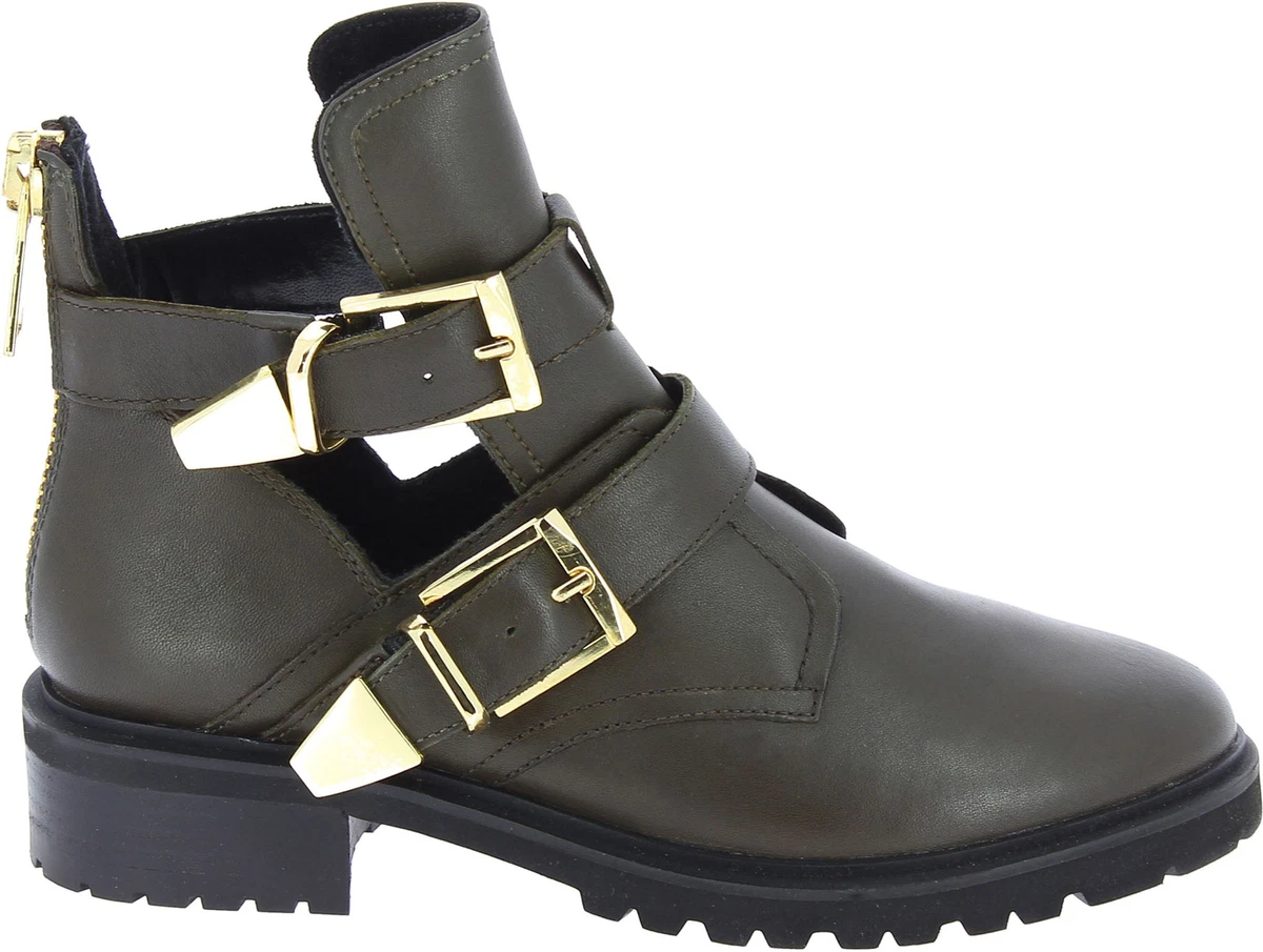Leather buckle cheap ankle boots