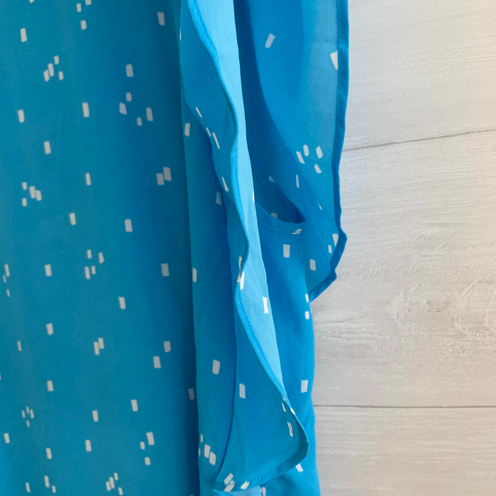 LOFT - Blue white square pattern flutter sleeve t… - image 3