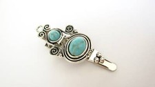 Small turquoise blue stone tribal design metal alligator hair clip fine thin