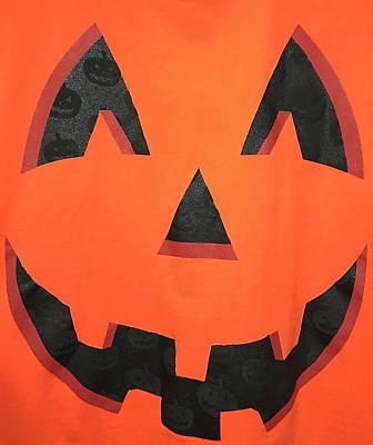 Orange Textured Pumpkin Face Halloween T-Shirt XL Med Or Women