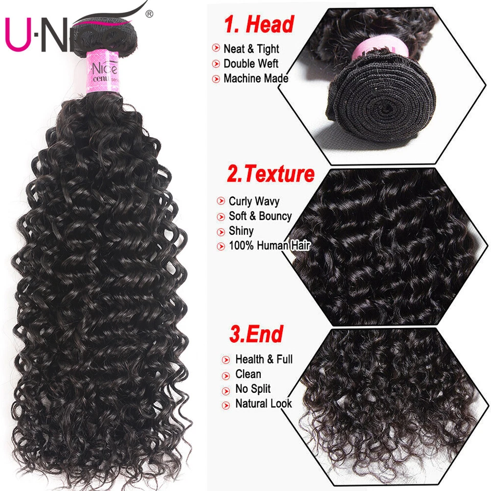 UNICE Cabello Peruano Rizado Virgen Tramas 1-3 Paquetes Extensiones de Cabello Humano EE. UU. Foto 3 de 4