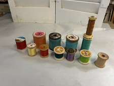 Vintage thread lot mostly wooden spools Lily and others Primitive decorative