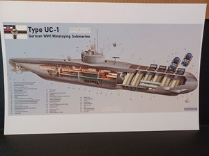 WW 1 German KMS UC 1 U-Boat Mine Laying SUBMARINE. World War 1 Imperial German.