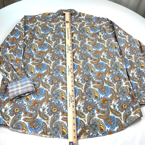 Camicia uomo Alan Flusser paisley con bottoni manica lunga 2XL cotone blu arancione - Foto 12 di 13