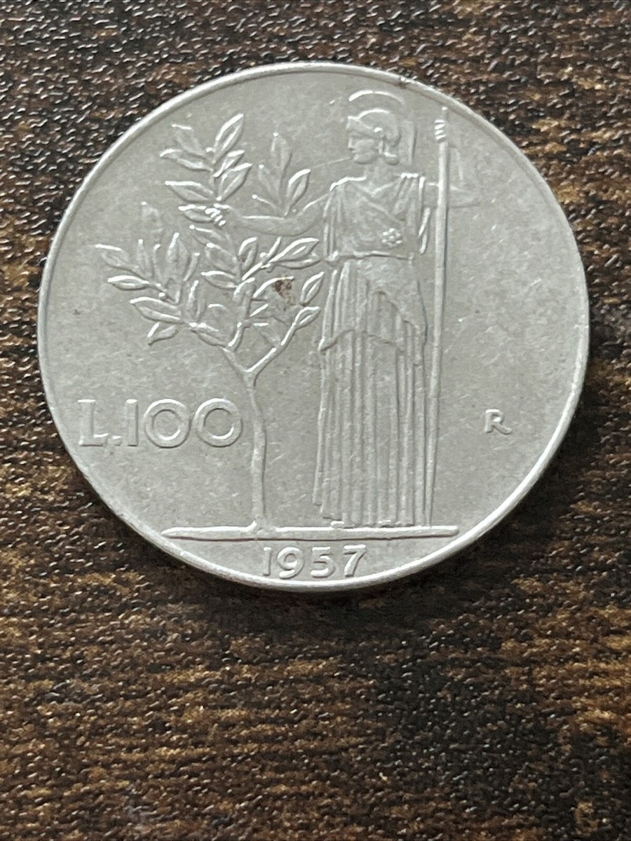 1957 Italy Republic Italiano L100 Lire Lira International Actual
