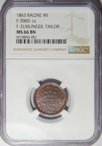 1863 F-700D-1A Racine WI Elmlinger Tailor NGC MS-66 BN Top Pop