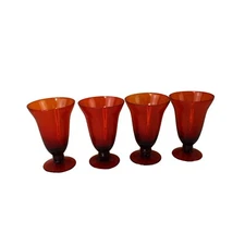 4 Red Glass Goblets Vintage Water Wine 91416