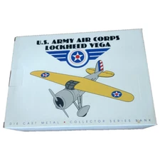 U.S Army Air Corps Lockheed Vega Diecast Bank Spec Cast 1992 11" Wingspan 8-1/2L