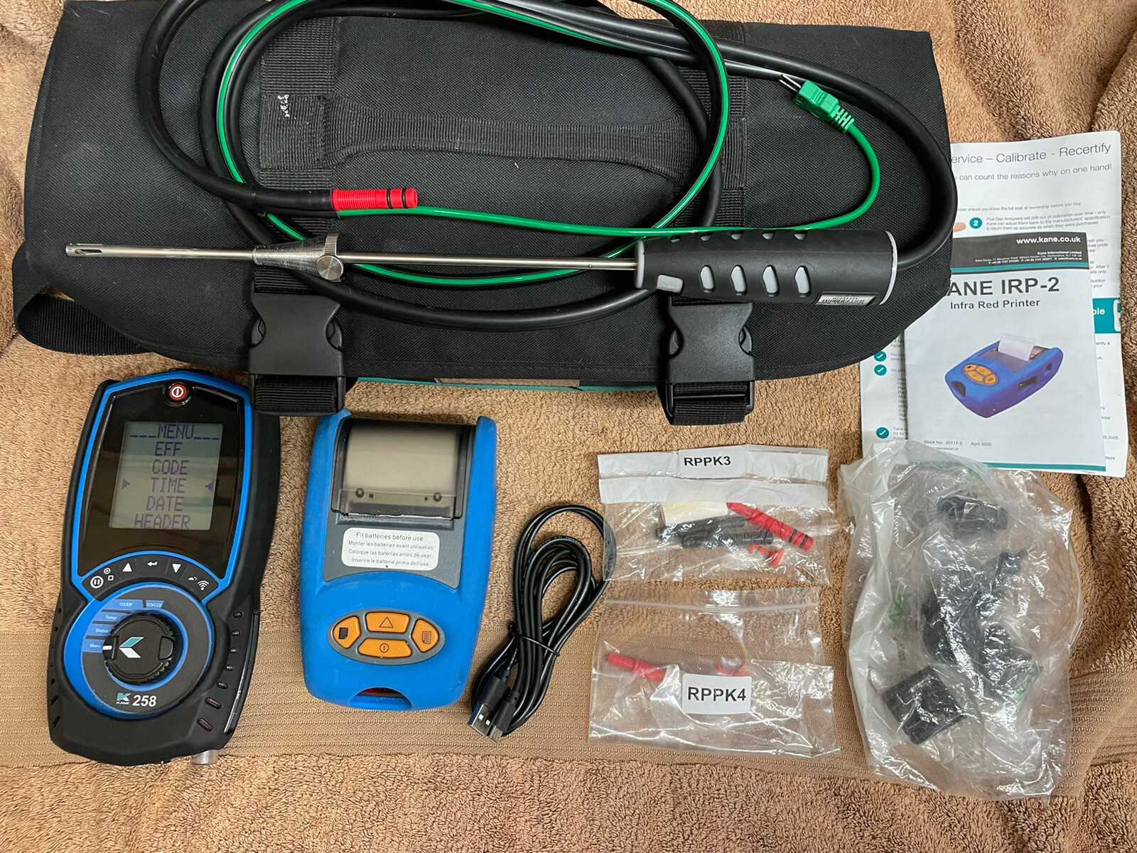 Kane 258 Flue Gas Analyser Direct CO, O2 & CO Sensor Protection+Printer