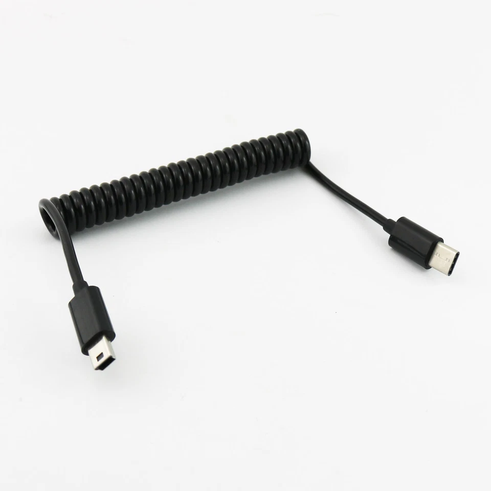 USB 3.1 Type C Male To Mini 5 Pin Male Spiral Coiled Data Sync Charger Cable 1m - Image 2 of 4