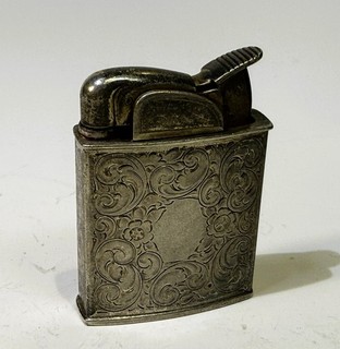 40s art deco Evans sterling silver engine turned automatic petrol pocket lighter