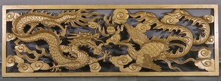 160x53 cm chinesisches Drachenrelief Holz geschnitzt gefasst (MVL7776)