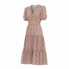 Tory Burch Floral Cotton Silk Tiered Midi Dress Puff Sleeves Preppy Designe Sz 2