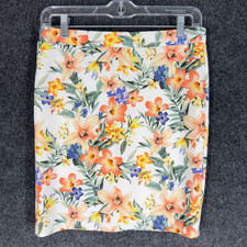 Forever 21 Skirt Women L White Floral A-Line Midi Zipper Mid Rise Casual