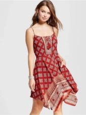 Crimson burgundy flowy smocked boho dress with pockets size medium
